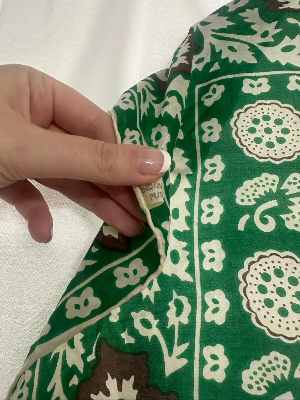Green / Brown Floral Square Silk Scarf